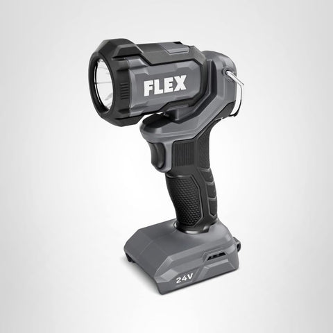 FLEX 24V work light shines in tight spaces for detail work.