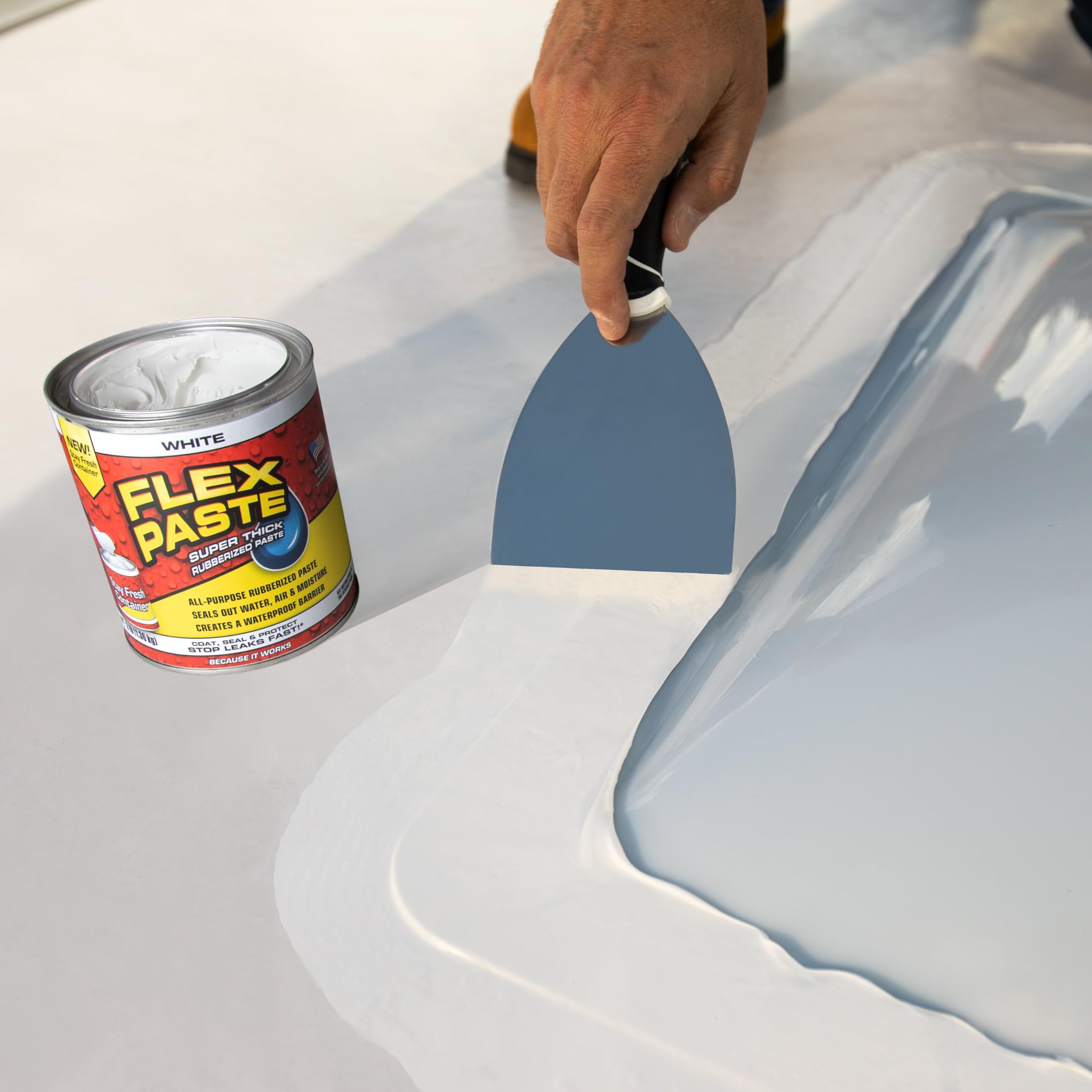 Flex Paste fills large gaps with a thick rubbery texture.