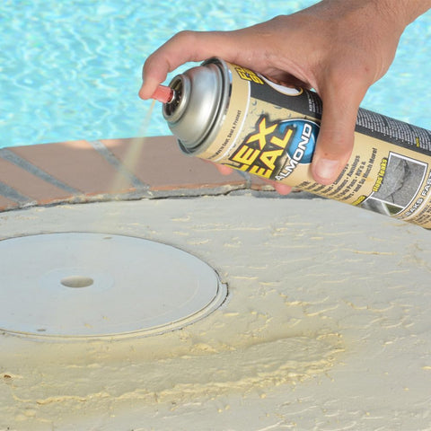 Flex Seal 14oz Almond can side shows waterproof coating ready to protect gutters