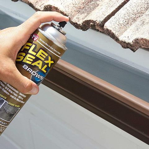Flex Seal 14oz Almond label closeup highlights durable, flexible sealant for various surfaces