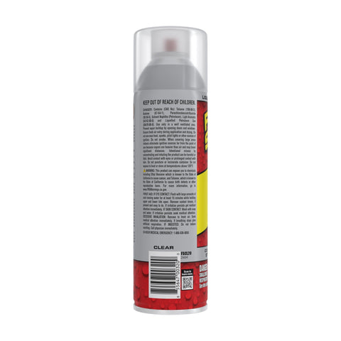 Flex Seal label close-up showing clear, paintable sealant finish.
