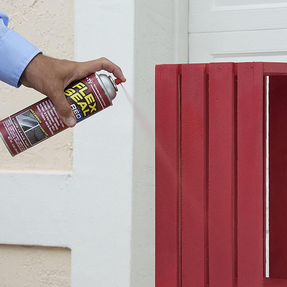 Flex Seal Almond sealant coating on wood demonstrates sealing cracks and stopping leaks