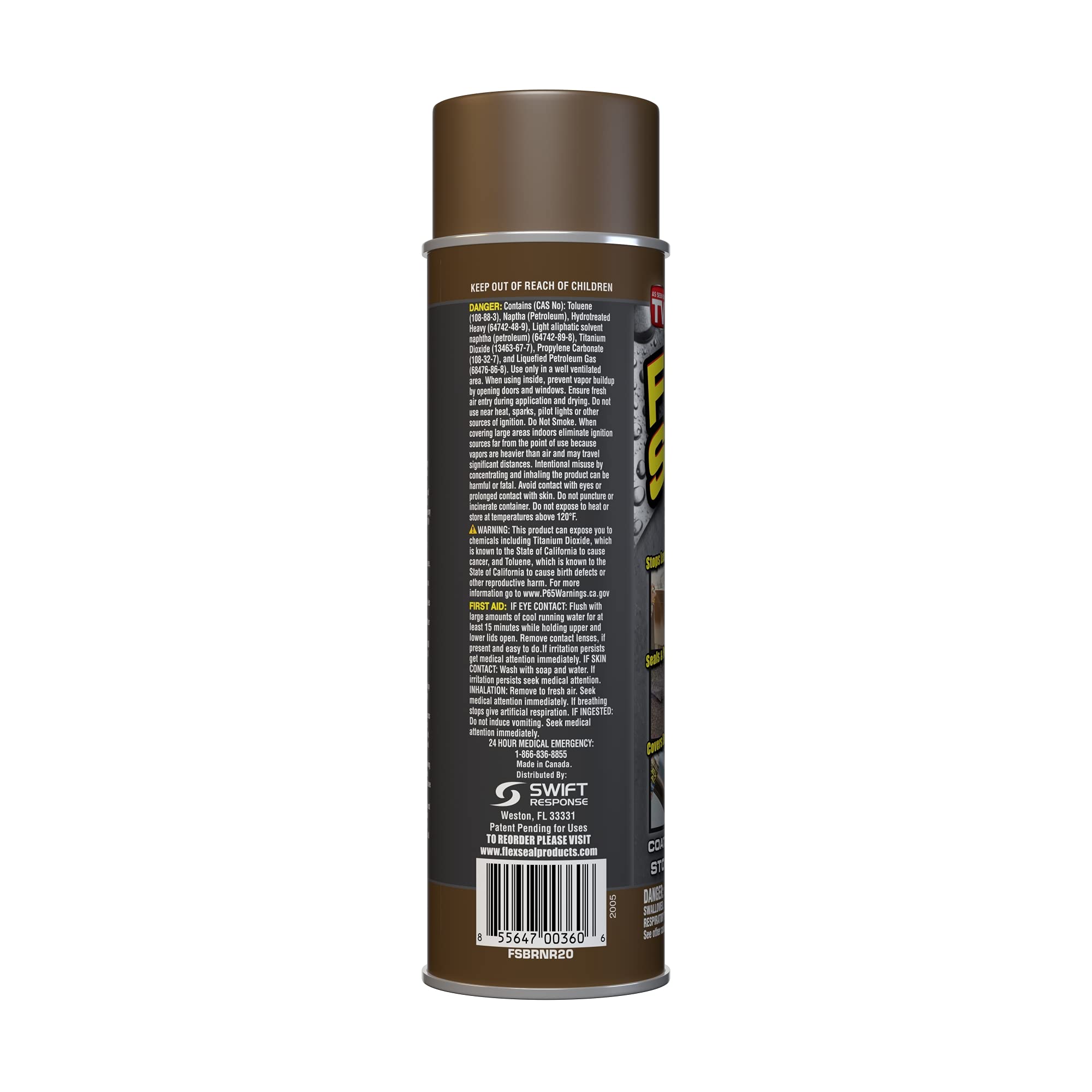 Flex Seal brown spray application seals cracks on gutters and roofs