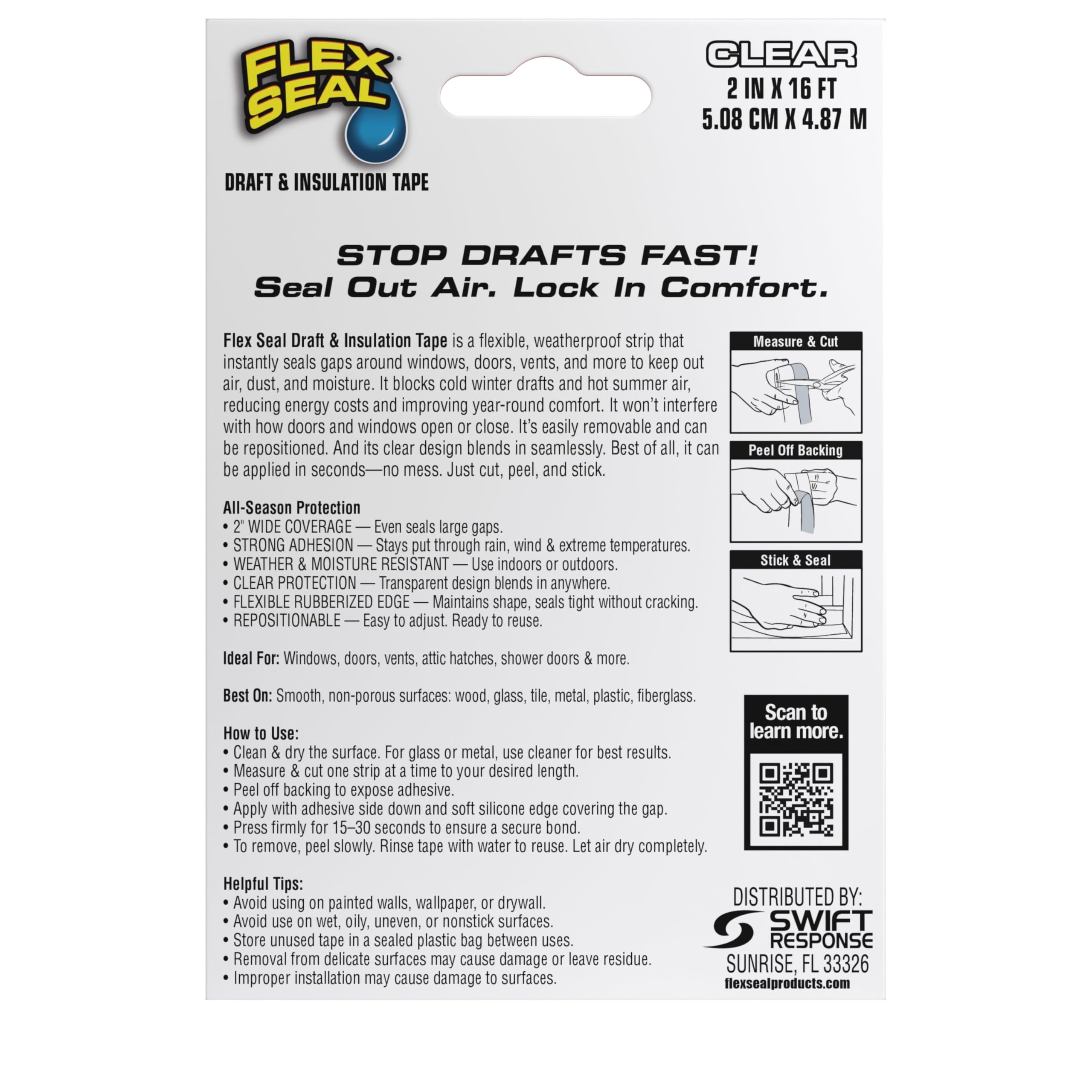 Flex Seal Draft and Insulation Sealing Tape demonstrates strong adhesion in rain and wind.