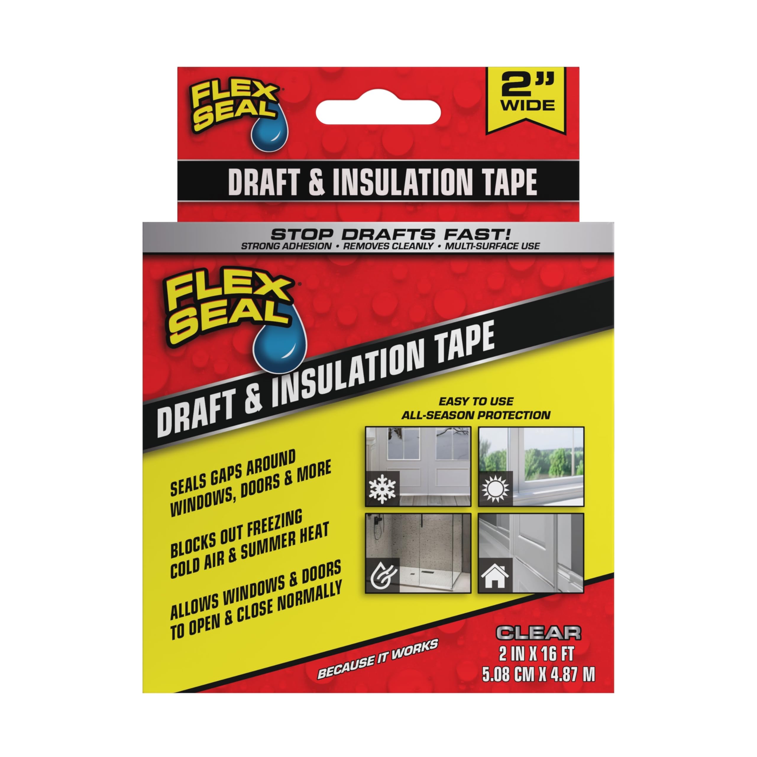 Flex Seal Draft and Insulation Sealing Tape applied on a window edge for draft control.