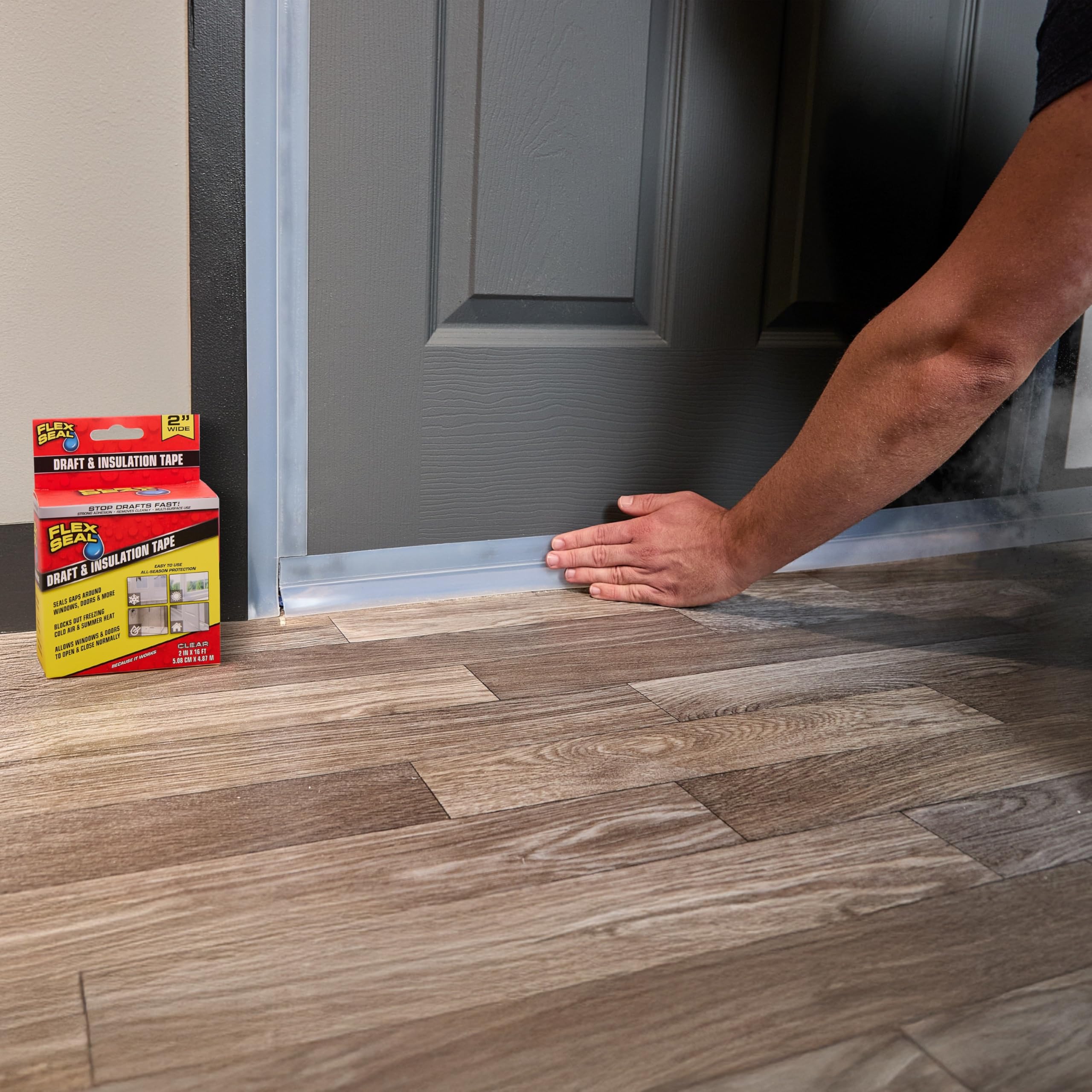 Flex Seal Draft and Insulation Sealing Tape works on wood, glass, tile, metal, and more.