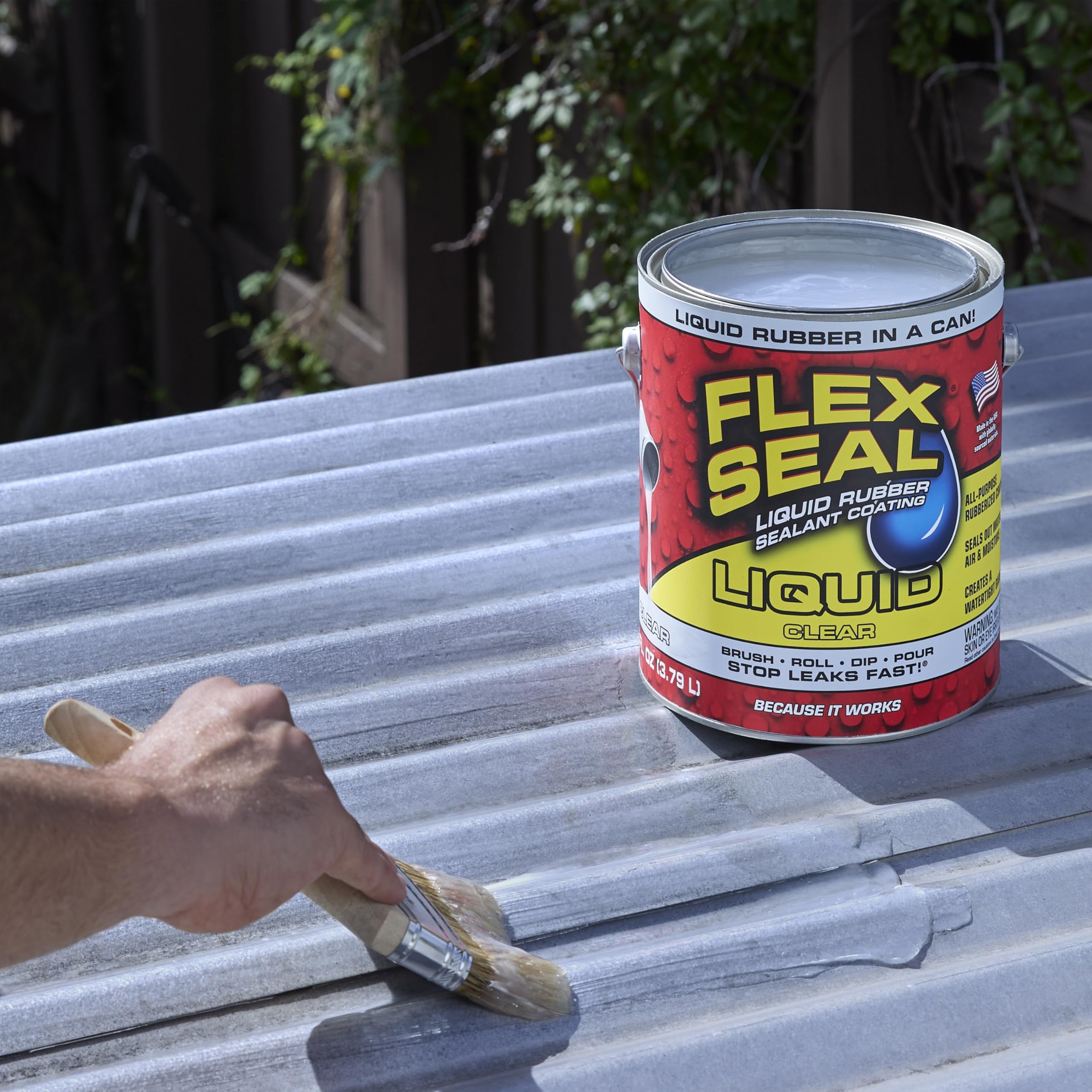 Flex Seal Liquid on EPDM surface forms UV-resistant safeguard.