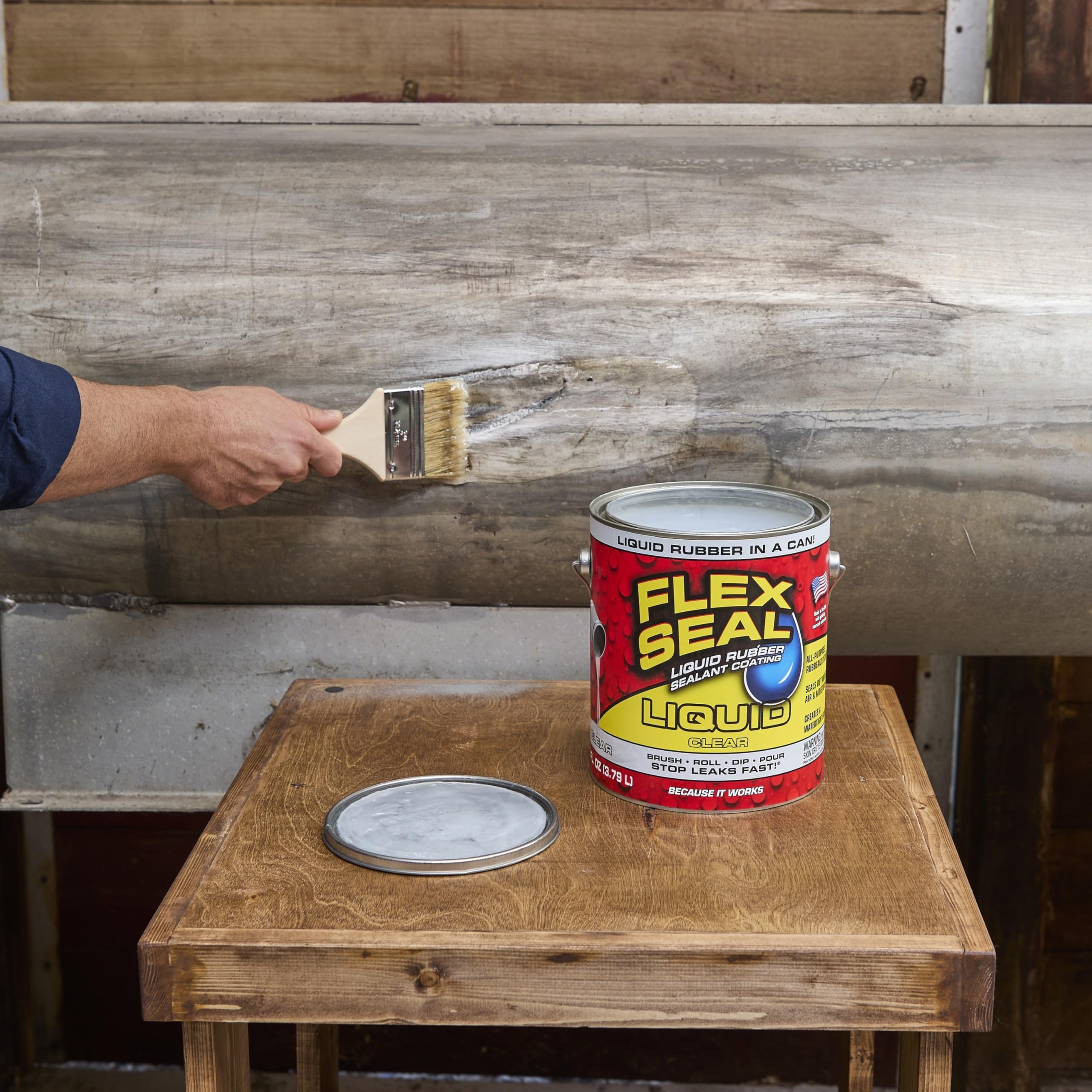 Flex Seal Liquid on marine hull provides flexible waterproof protection.