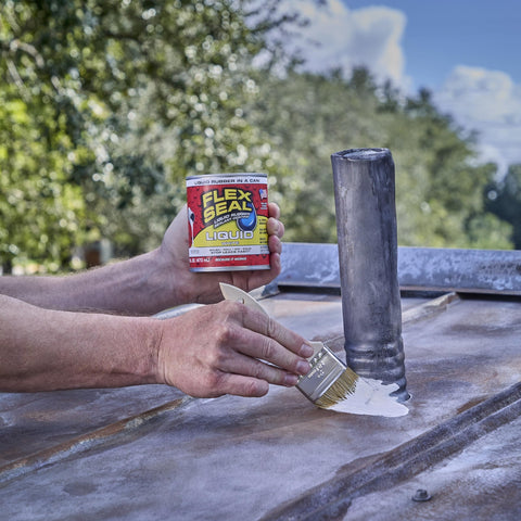 Flex Seal Liquid being applied to a roof for leak prevention.