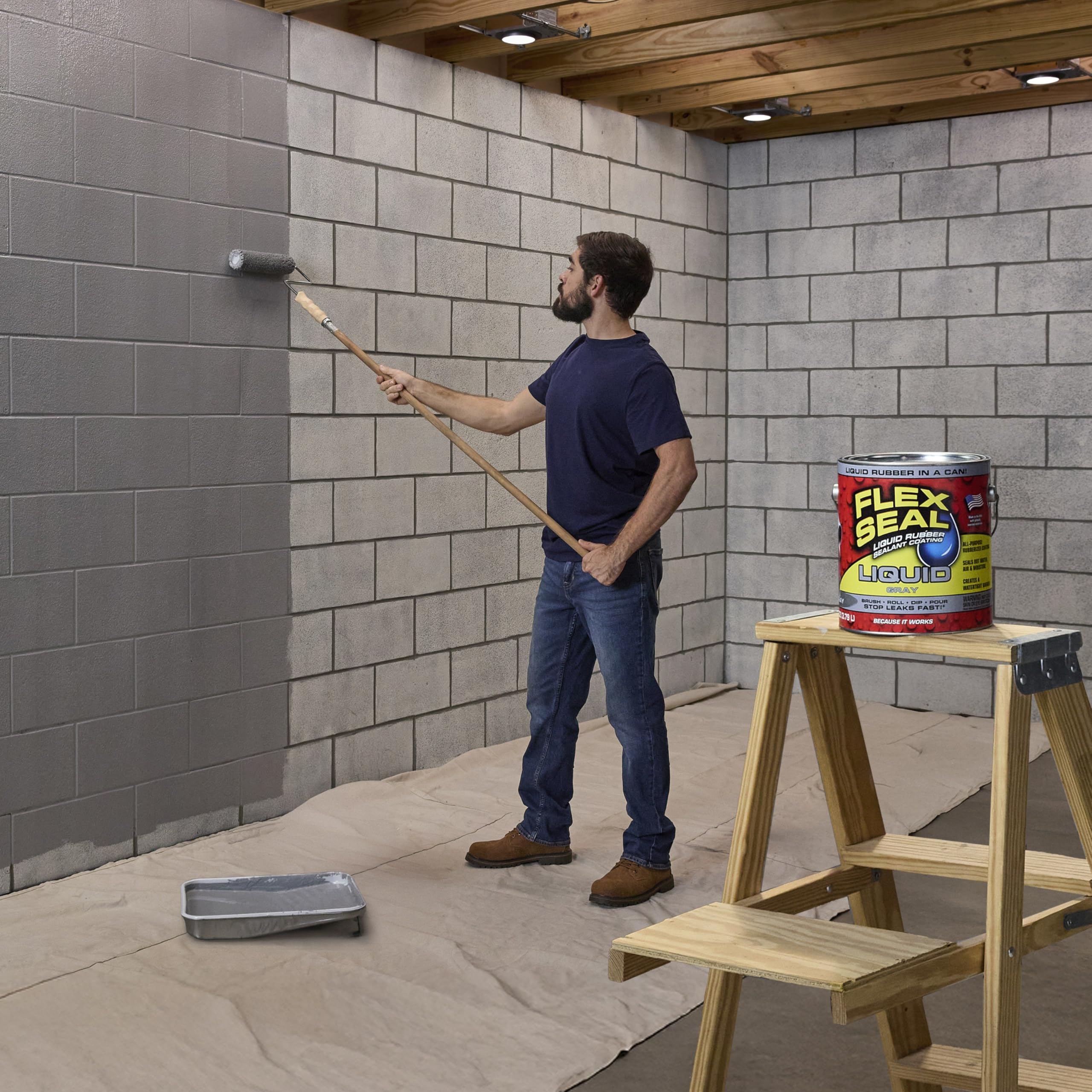 Flex Seal Liquid waterproof-coating provides durable, flexible protection against moisture and air leaks.