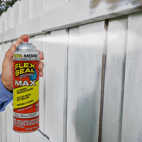 Flex Seal MAX clear wood sealing guards decks and trims from water damage.
