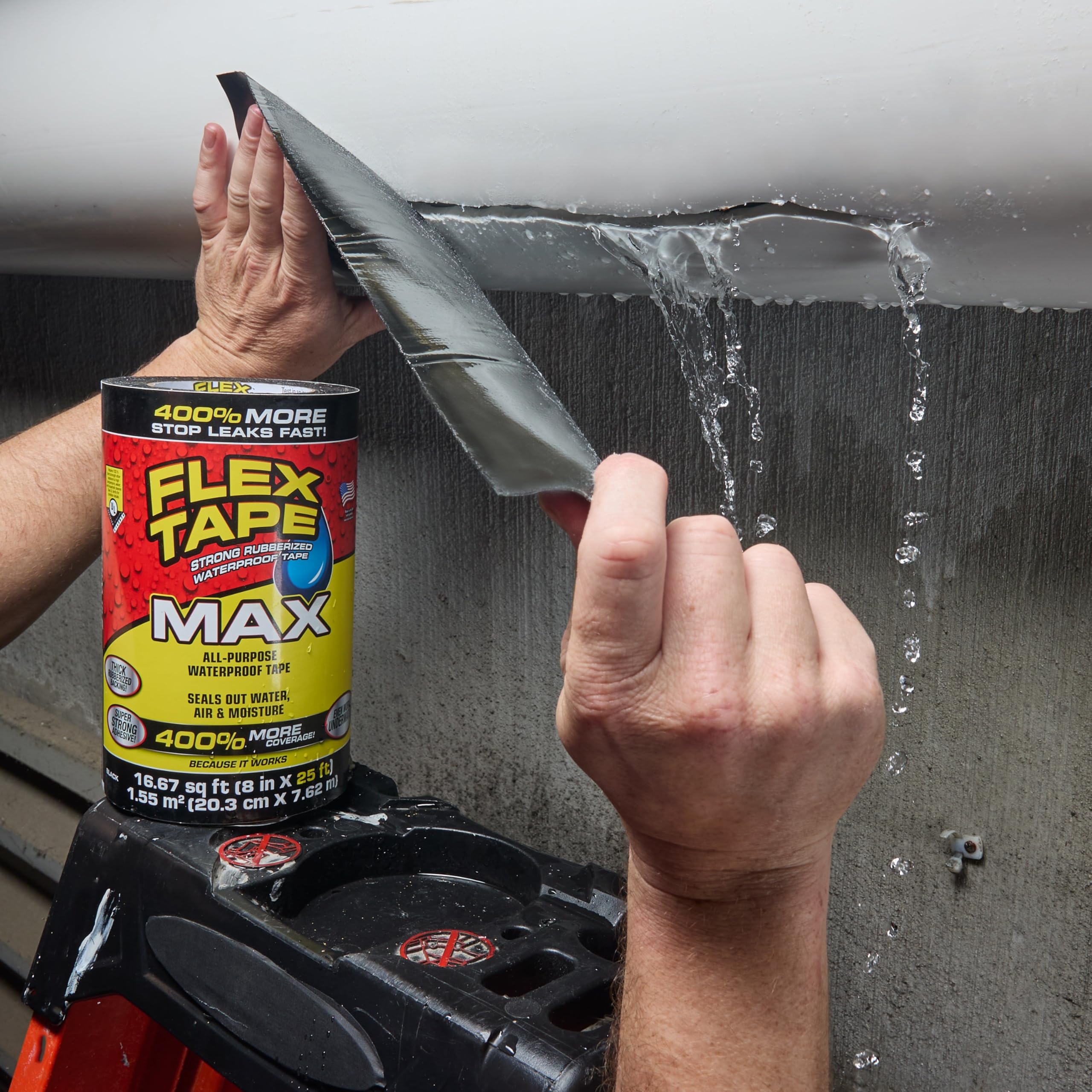 Flex Tape can be applied hot or cold to patch surfaces in any situation.