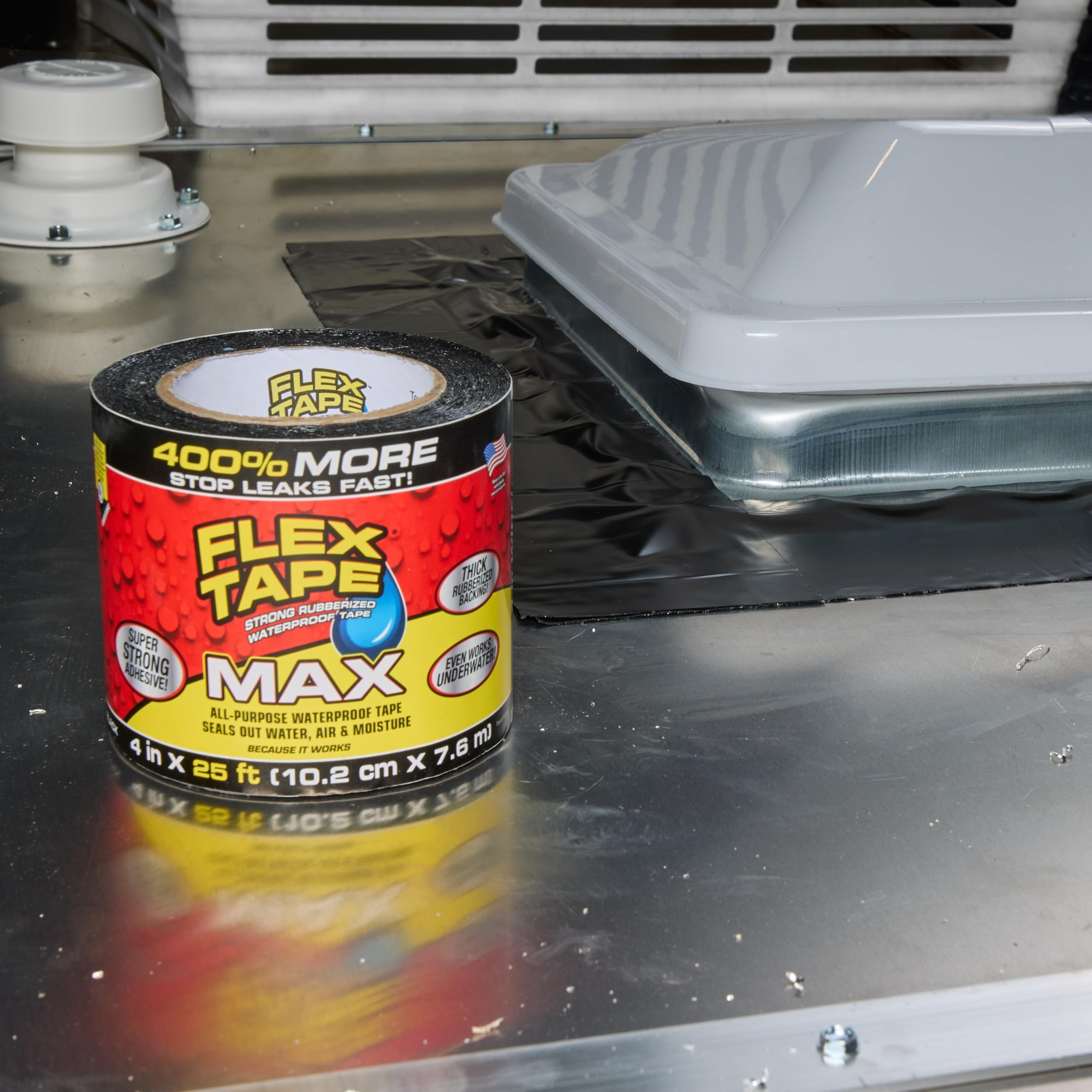 Flex Tape handles indoor, outdoor, roof, and pool repairs, offering versatile leak patching.