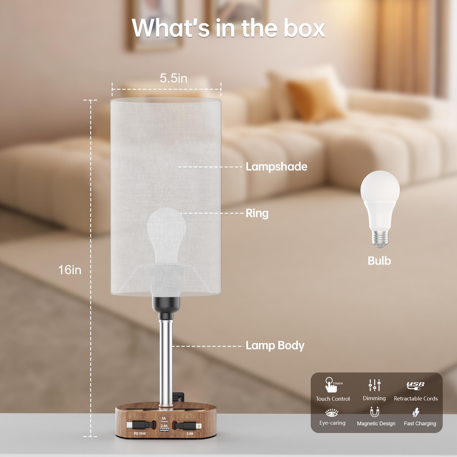 FlexTurtle charging station lamp enables four-device charging from the nightstand.