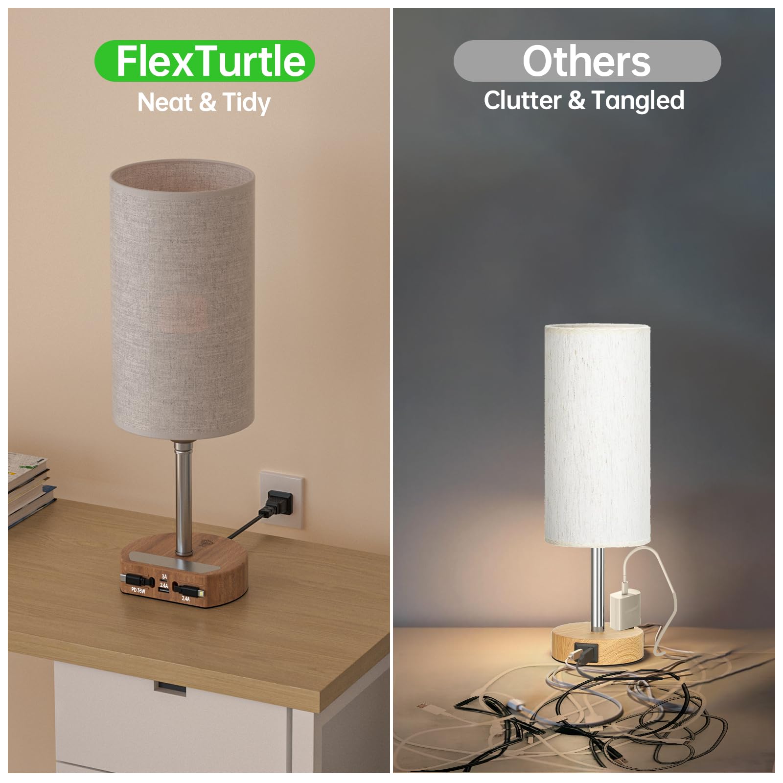 FlexTurtle nightstand setup ideal for bedrooms, desks, or living areas.
