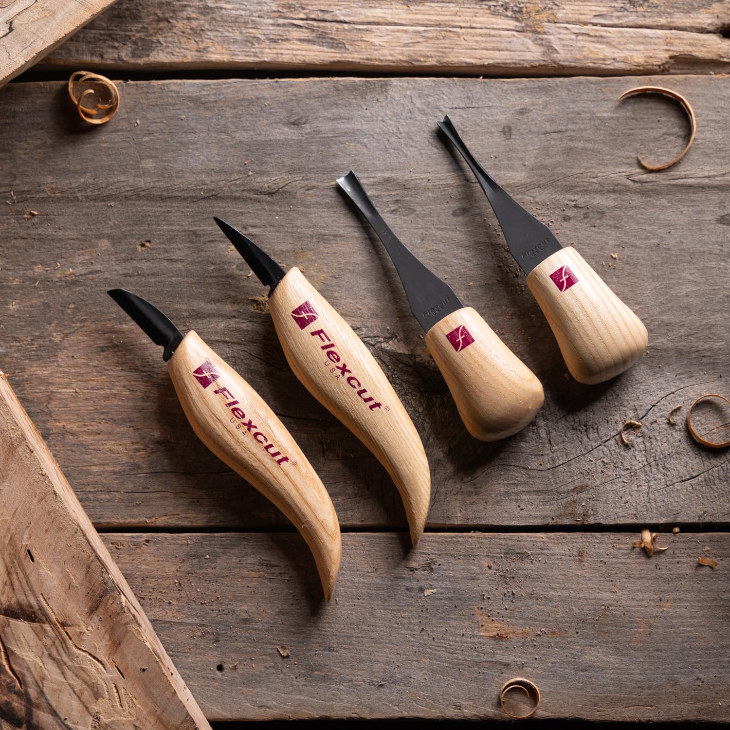Flexcut palm tools arranged for comfortable grip during long sessions