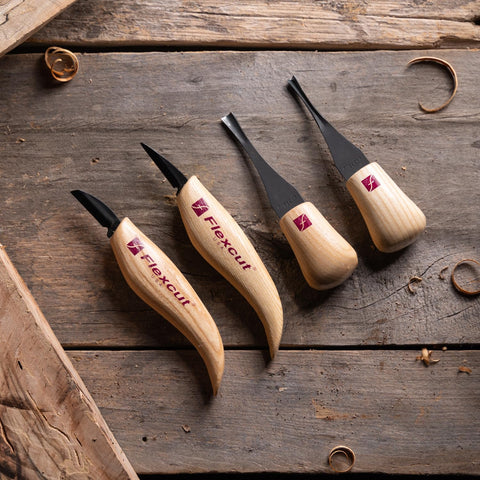 Flexcut palm tools arranged for comfortable grip during long sessions