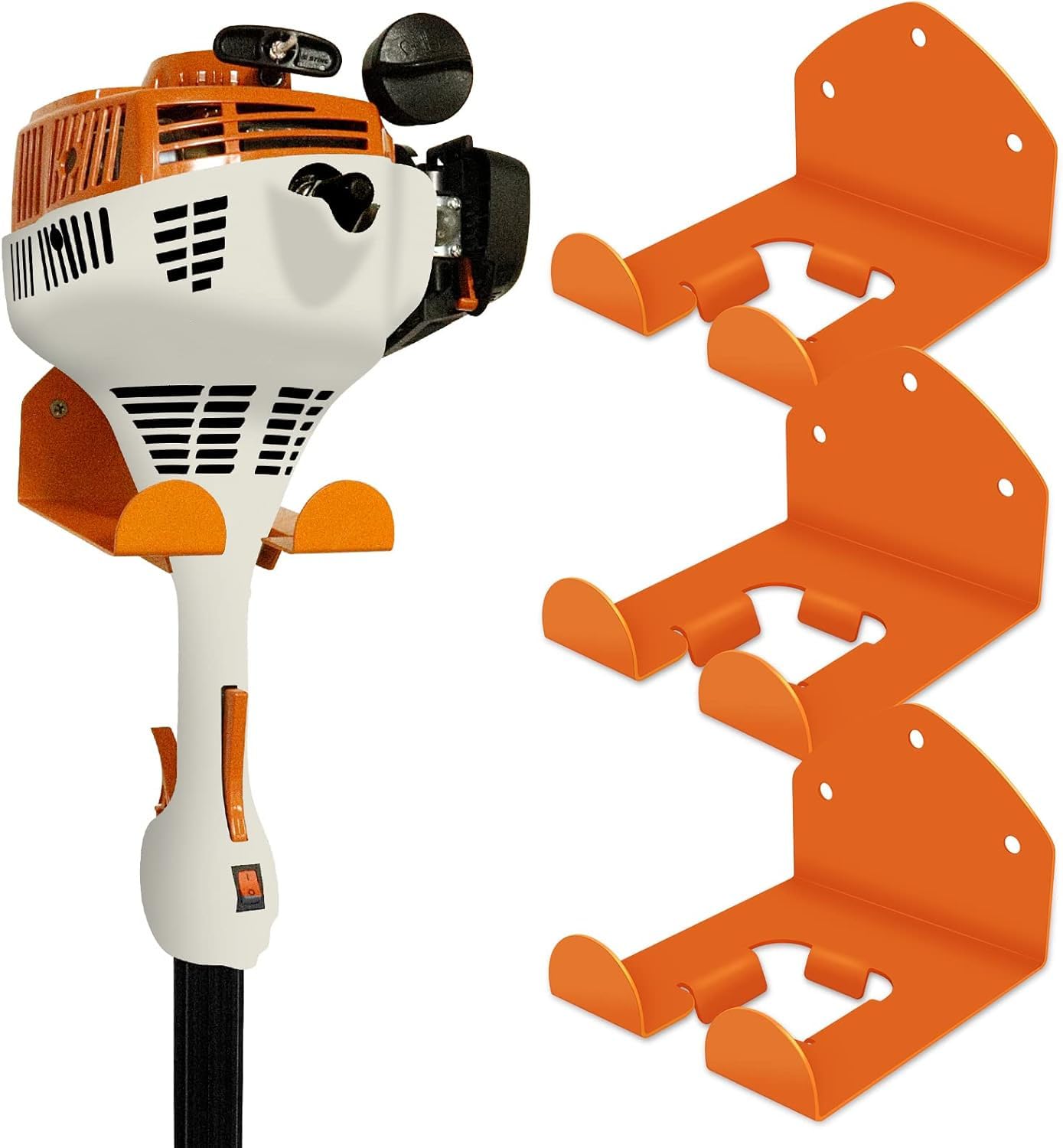 FLEXI RODS garage storage trimmer rack in use organizes garage tools.
