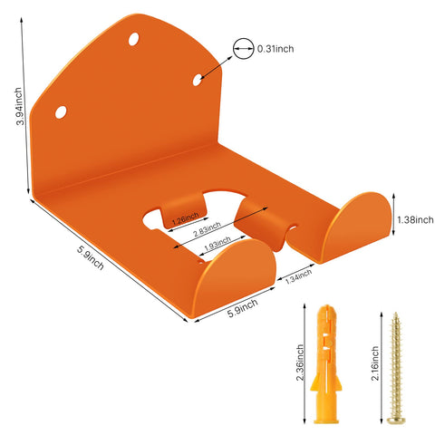 FLEXI RODS wall-mounted trimmer hanger secures tools neatly.