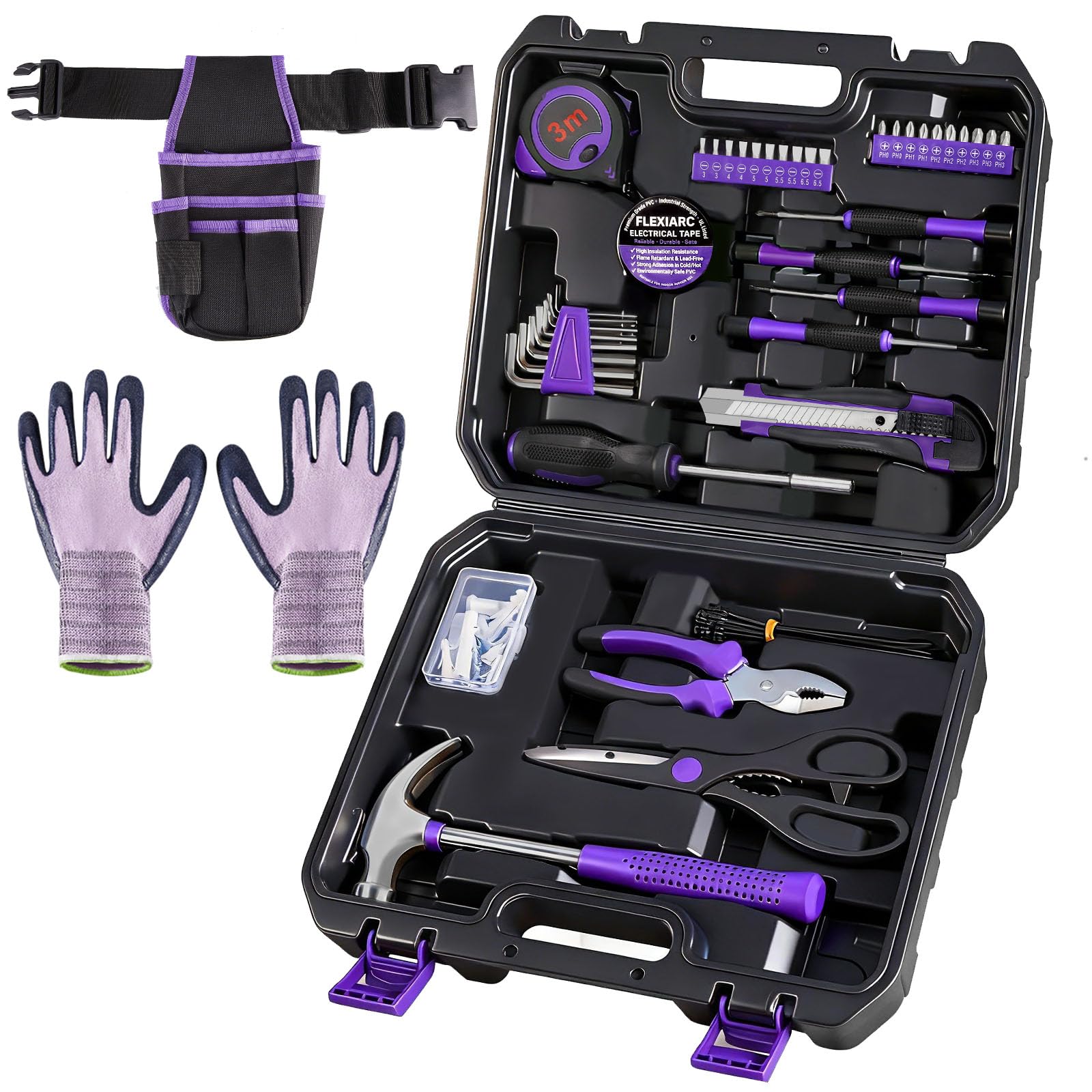 FlexiArc purple tool kit with waist pouch and gloves for quick repairs