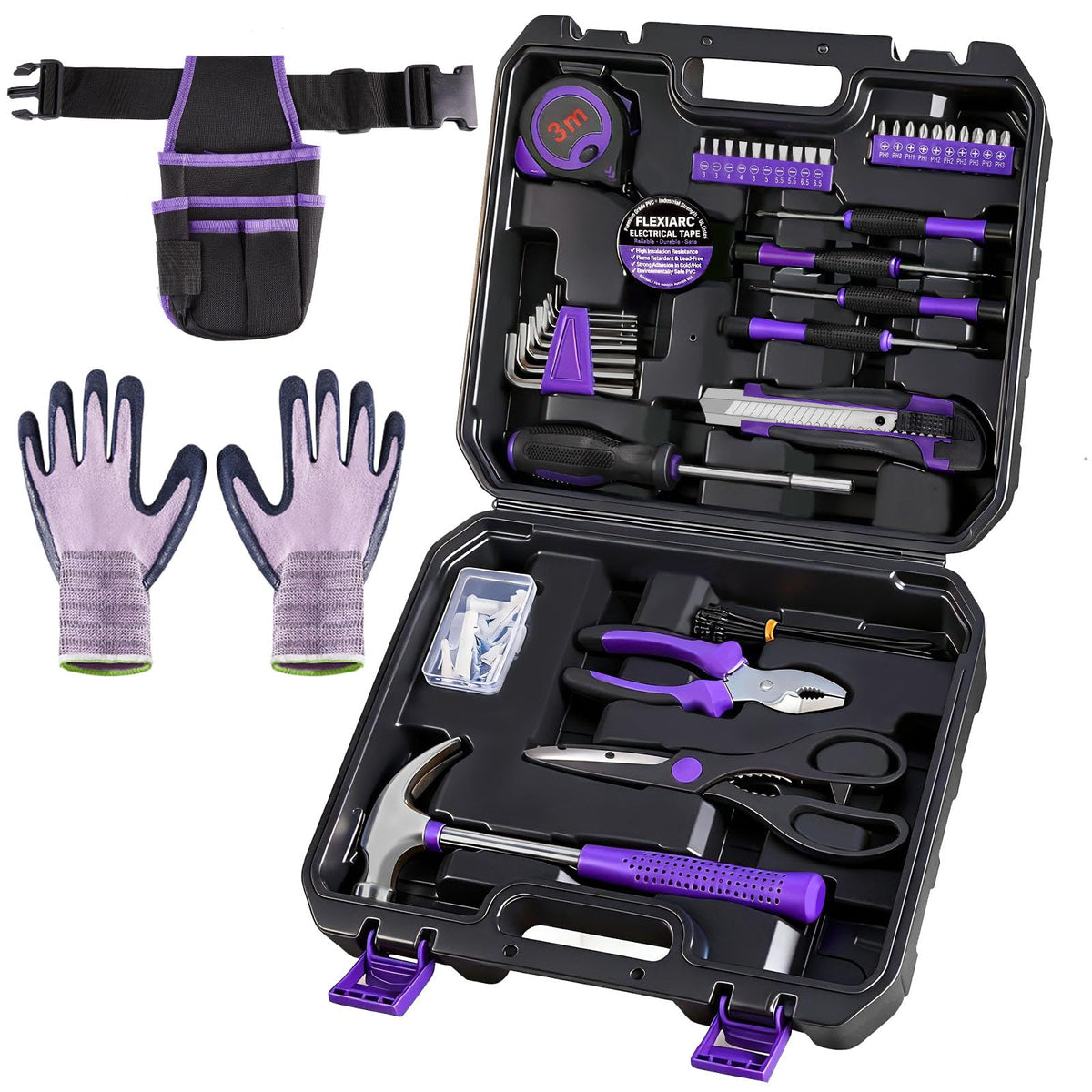 FlexiArc purple tool kit with waist pouch and gloves for quick repairs