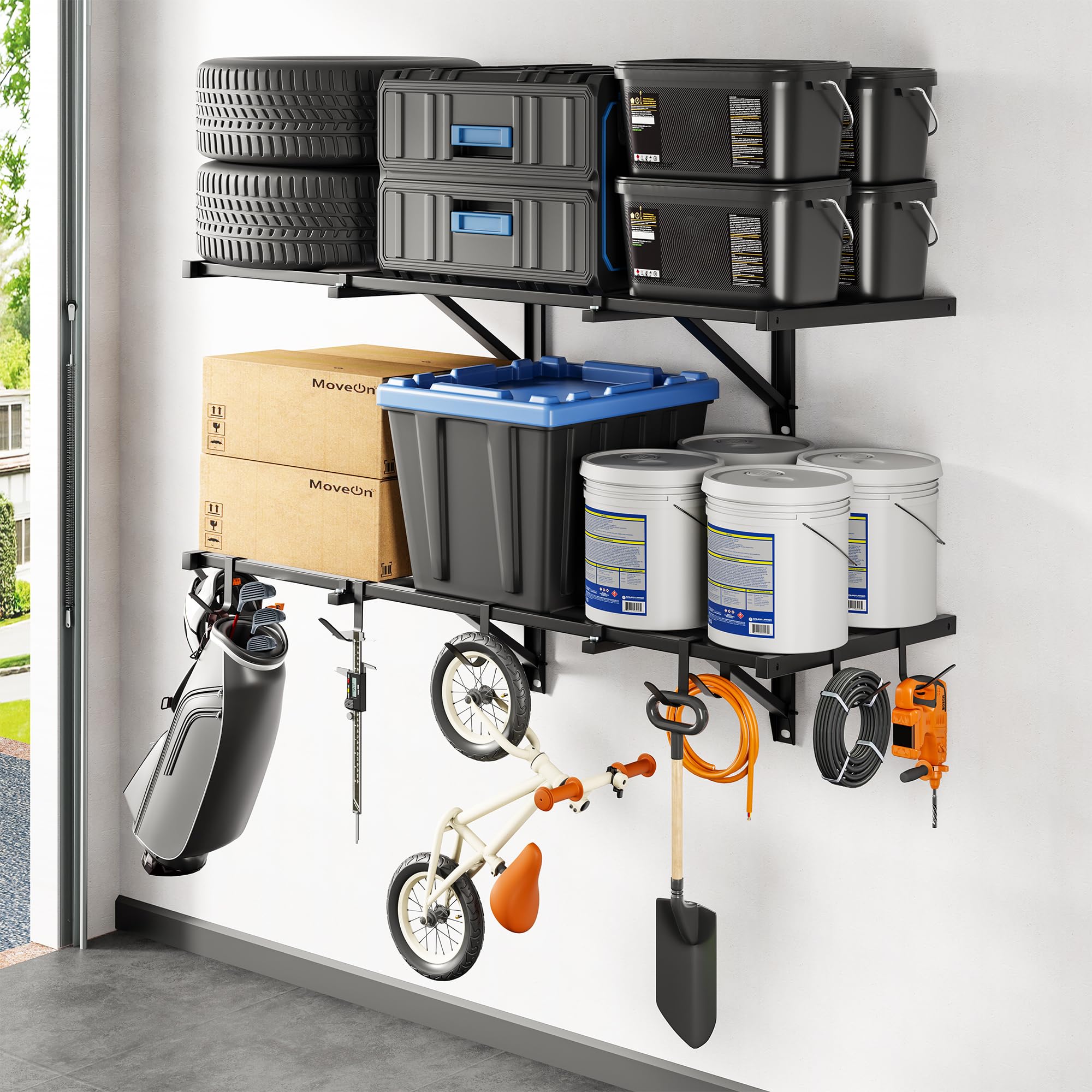 FLEXIMOUNTS 2x4ft heavy-duty wall shelving main view shows sturdy steel construction.