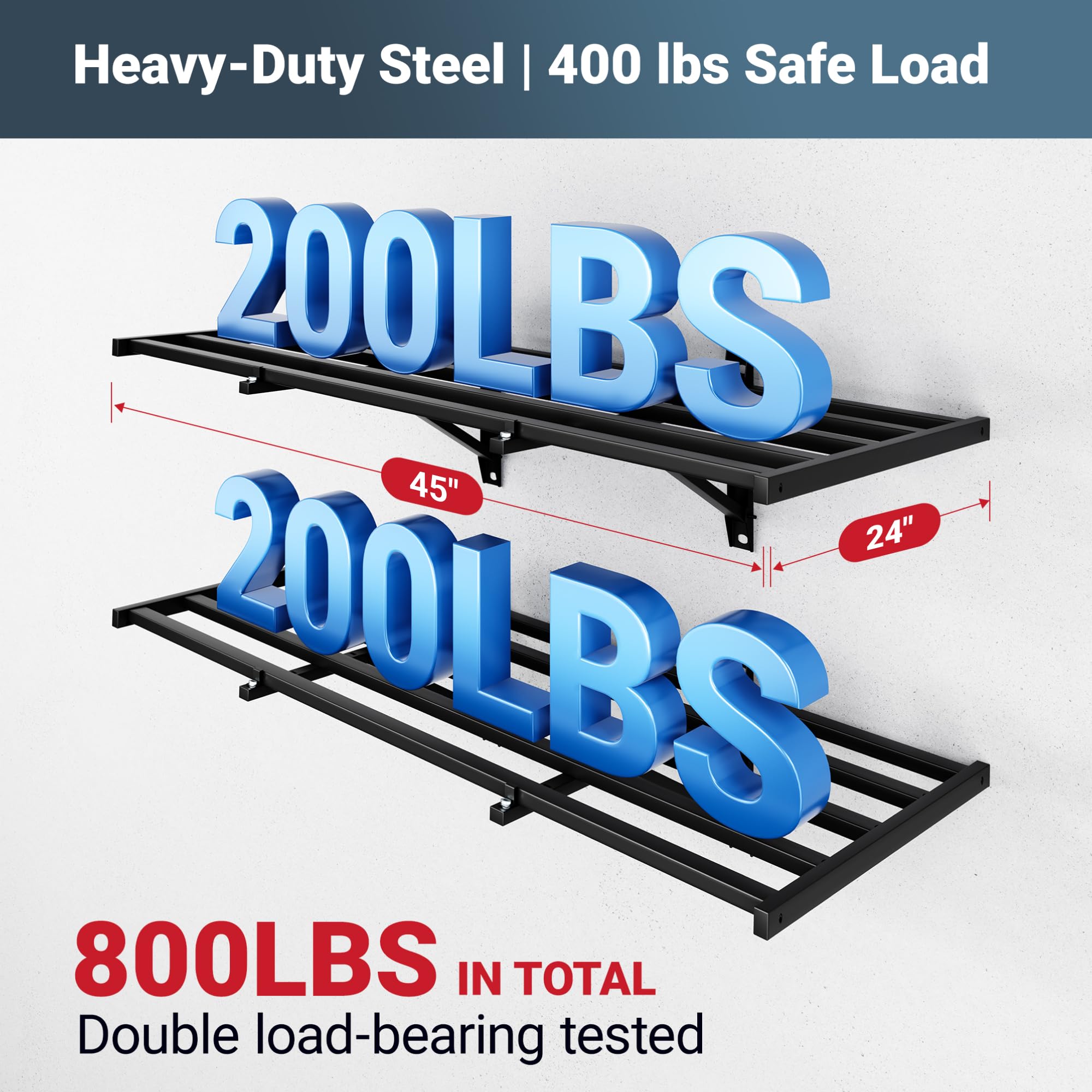 Reinforced steel frame of FLEXIMOUNTS shelves delivers steady support for heavy items.