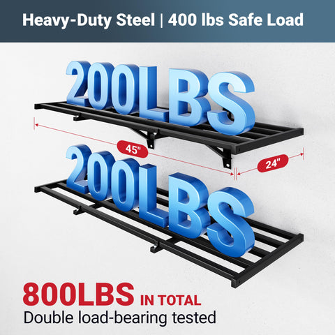 Reinforced steel frame of FLEXIMOUNTS shelves delivers steady support for heavy items.