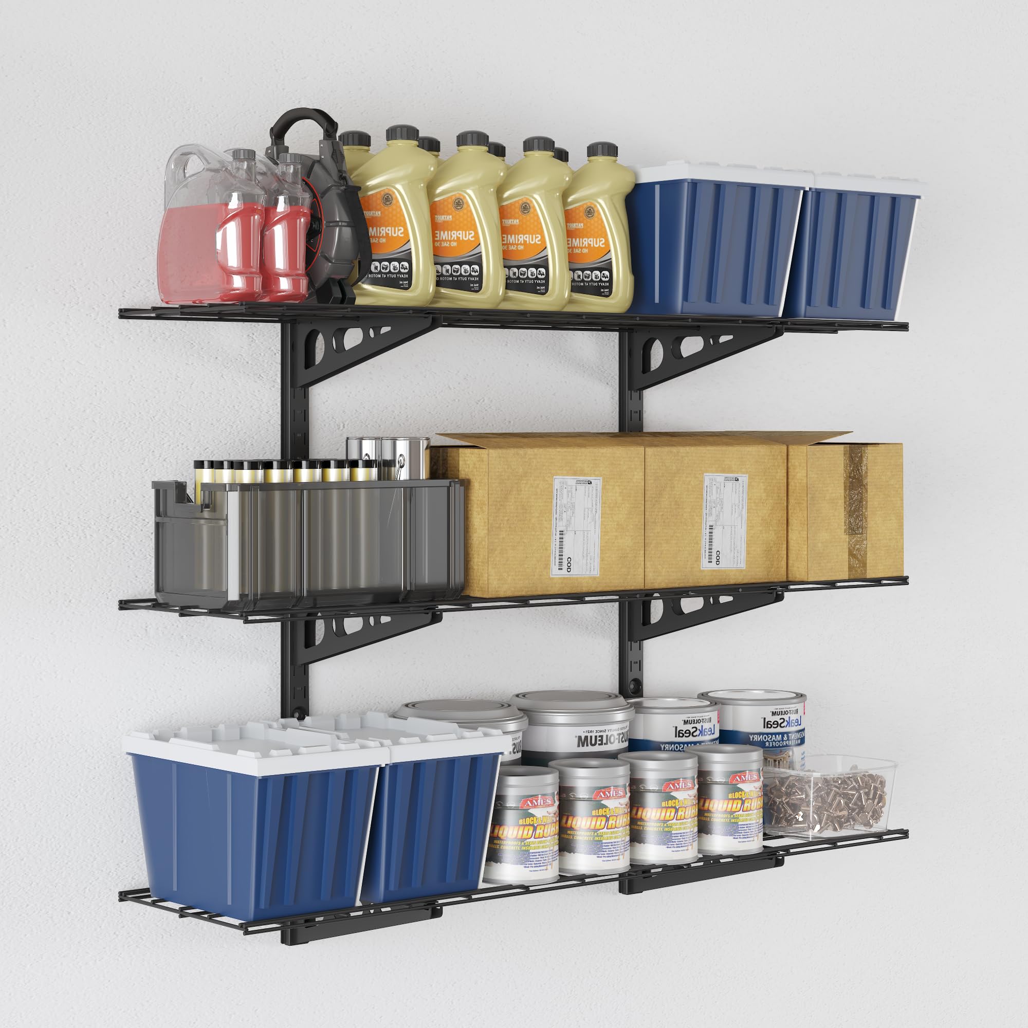 FLEXIMOUNTS 1x4ft configuration helps organize a cluttered workspace.