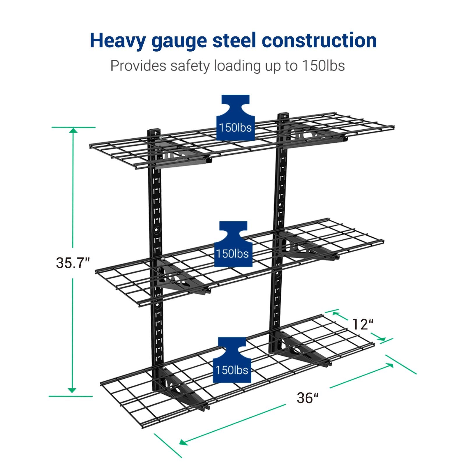 Fleximounts dual-position locking system keeps shelves securely mounted.