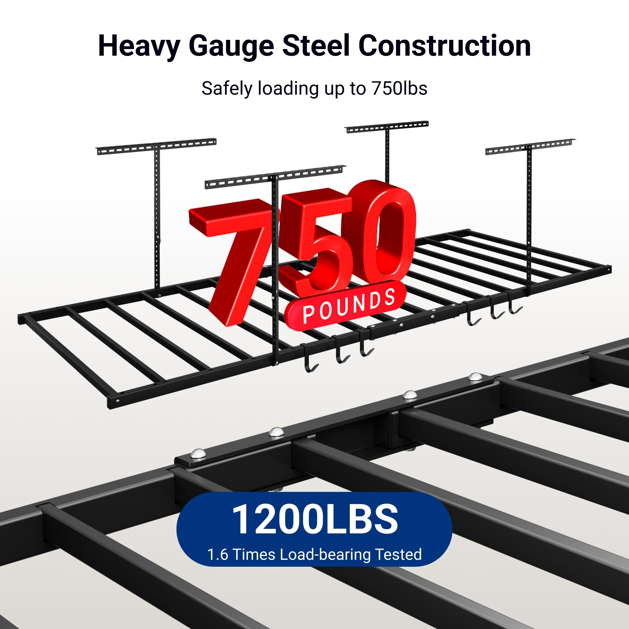 Fleximounts overhead rack with six hooks for versatile storage