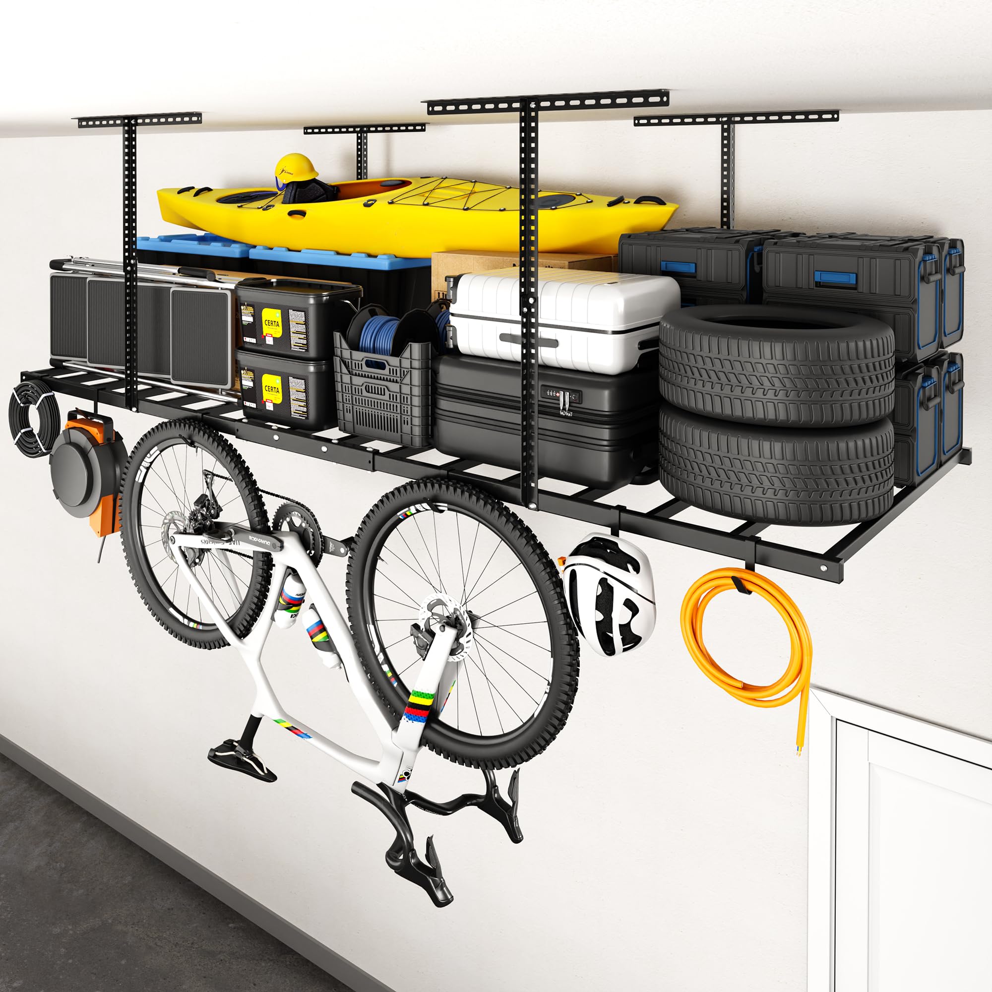 Fleximounts overhead rack assembly for secure ceiling setup