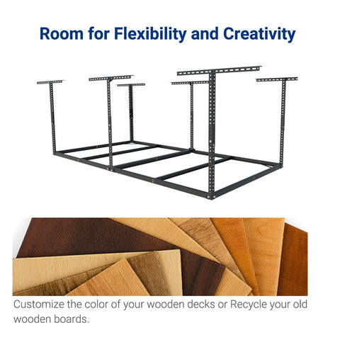 FLEXIMOUNTS overhead rack dimensions show 96x48 inches of storage.