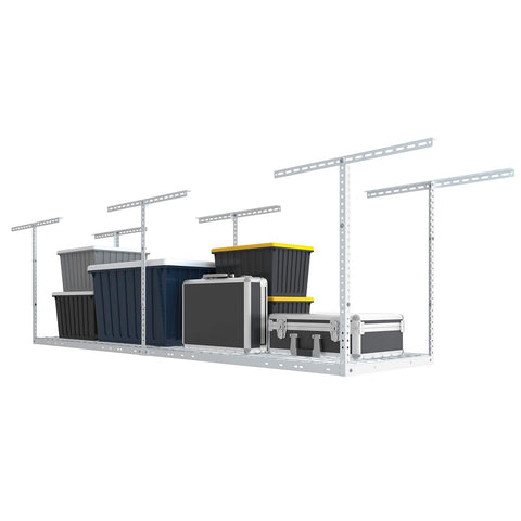 FLEXIMOUNTS overhead storage rack installed to maximize ceiling space efficiently