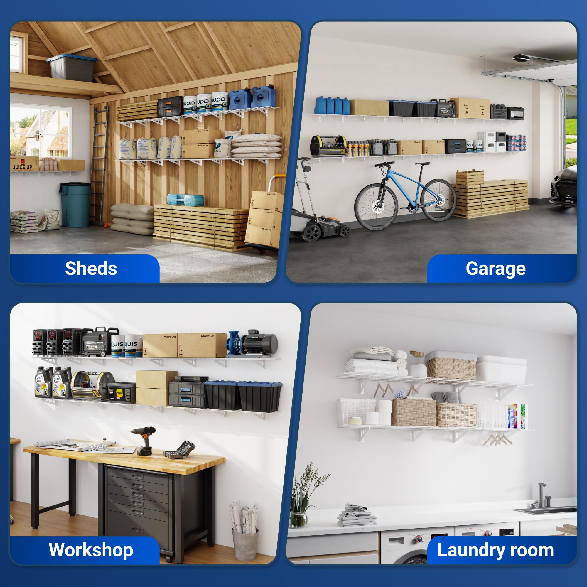 2-pack FLEXIMOUNTS shelves ideal for pantry and kitchen storage.