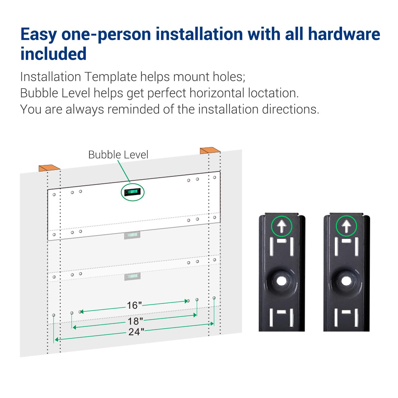 Fleximounts mounting system supports wood studs and concrete walls for flexible setup.