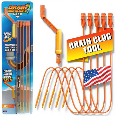 FlexiSnake drain weasel 18-inch clears bathroom hair clogs quickly.