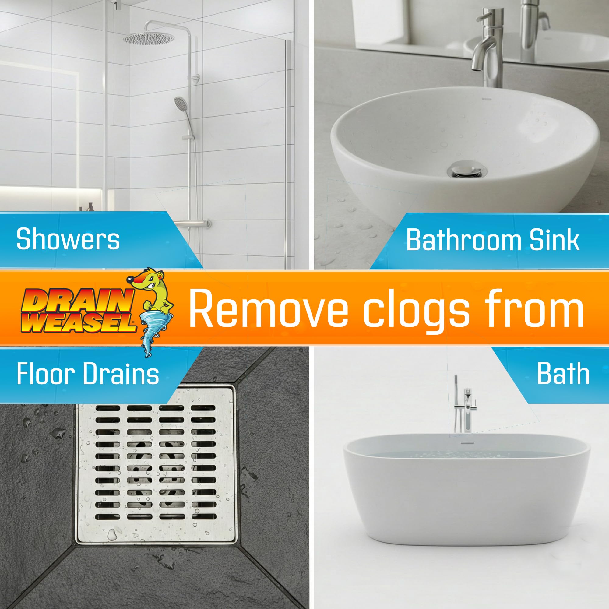 FlexiSnake works on 0.5 to 5 inch pipes across sinks and showers.