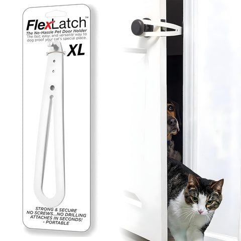 FlexLatch cat door holder latch installation view showing quick setup