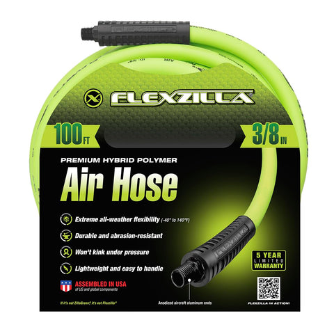 Flexzilla air hose coiled storage demonstrates tangle-free cleanup.