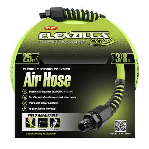 Flexzilla Pro air hose with anodized fittings for quick field repairs