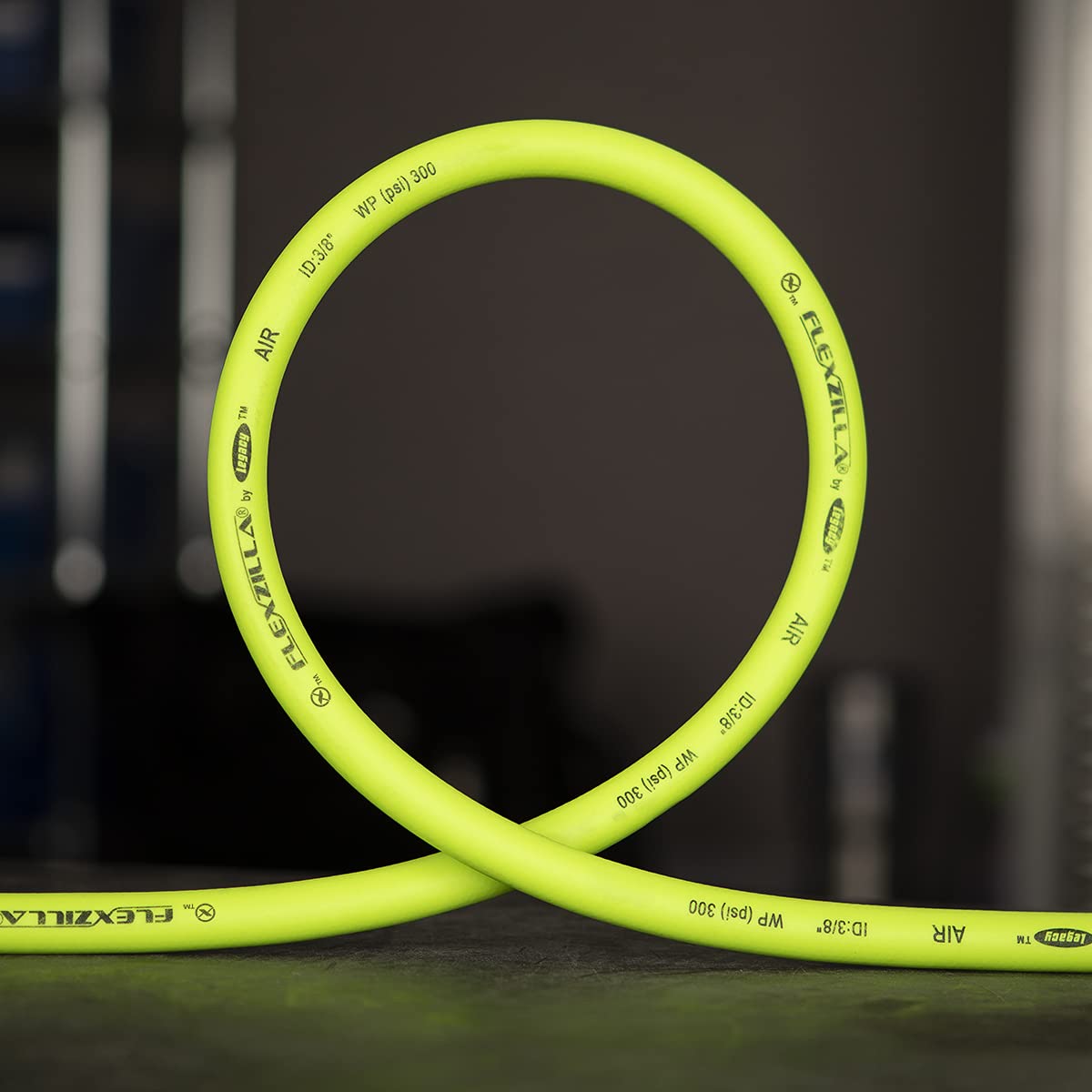 Flexzilla Pro air hose coiled flat to demonstrate zero memory
