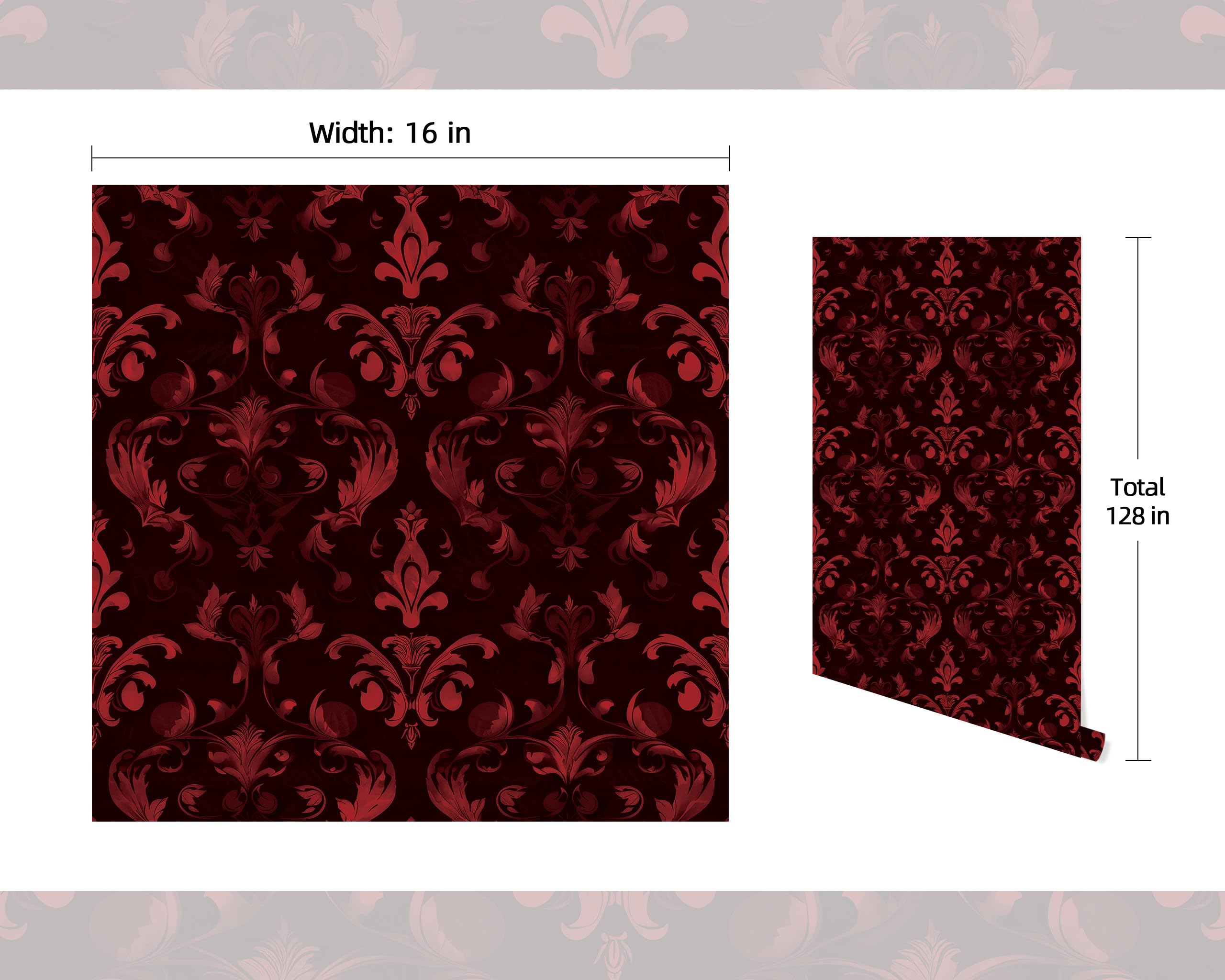 FLFK Vintage Red Gothic wallpaper applied in a living room for bold ambiance.