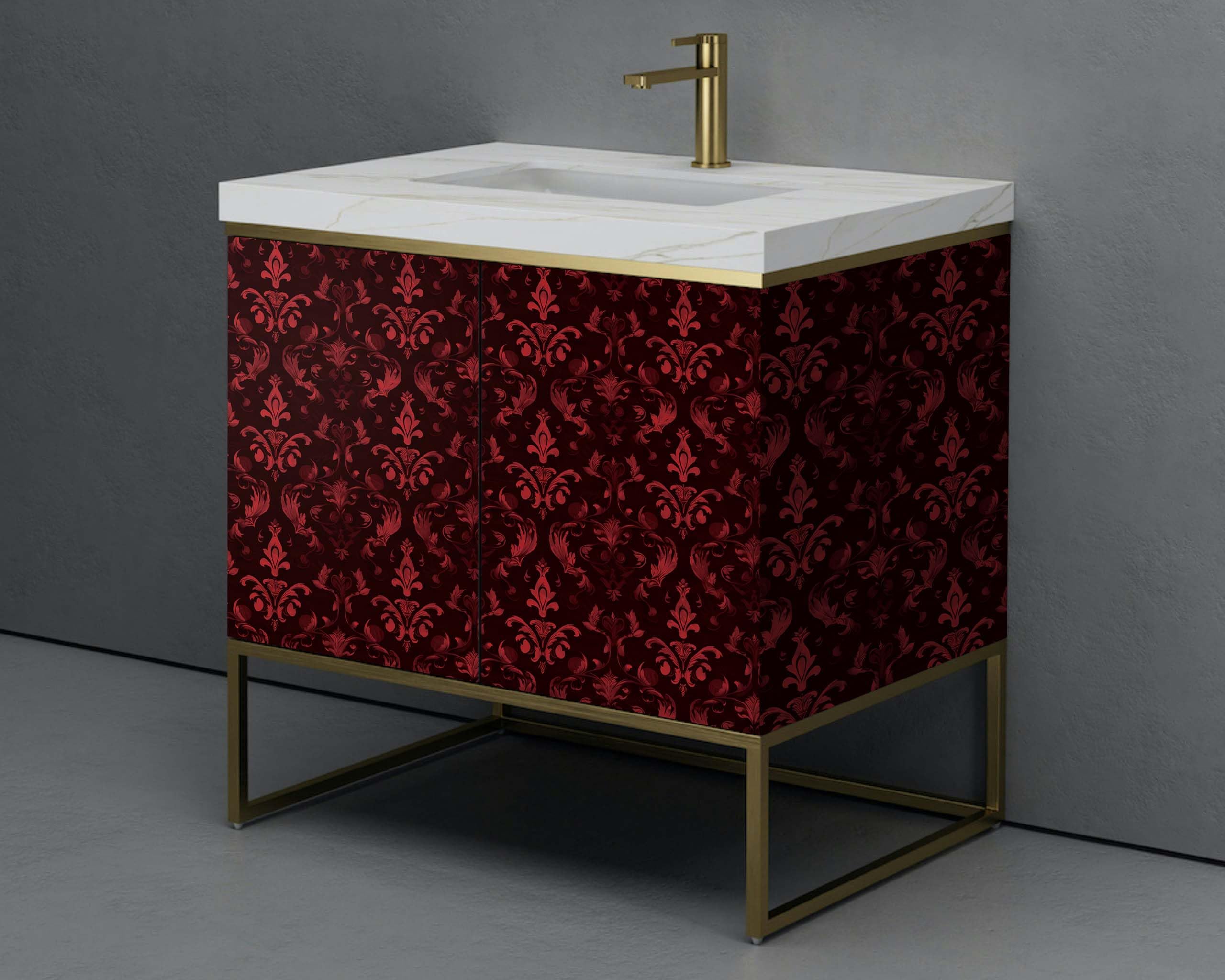 FLFK Vintage Red Gothic wallpaper at night enhances room ambiance.