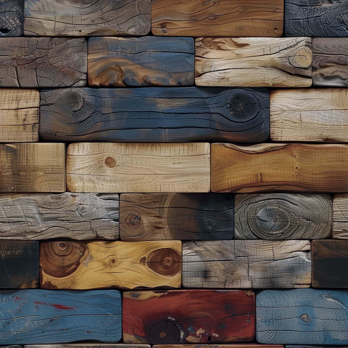 FLFK Wood Bricks wallpaper close-up shows authentic grain for a rustic feel.