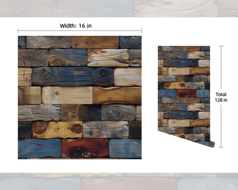 FLFK Wood Bricks wallpaper staggered layout highlights bold color blocks for focal walls.