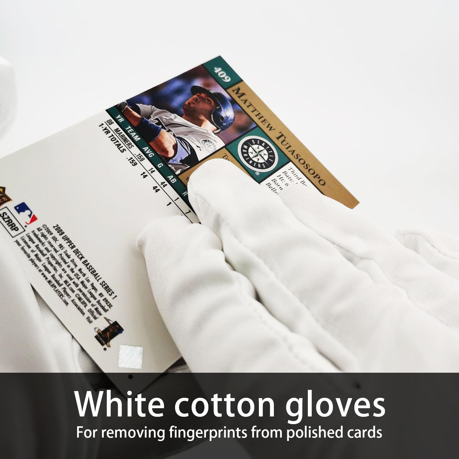 Flinduy white cotton gloves remove fingerprints from polished cards.