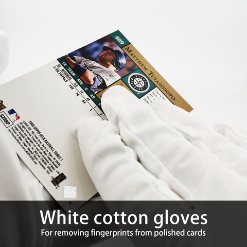 Flinduy white cotton gloves remove fingerprints from polished cards.