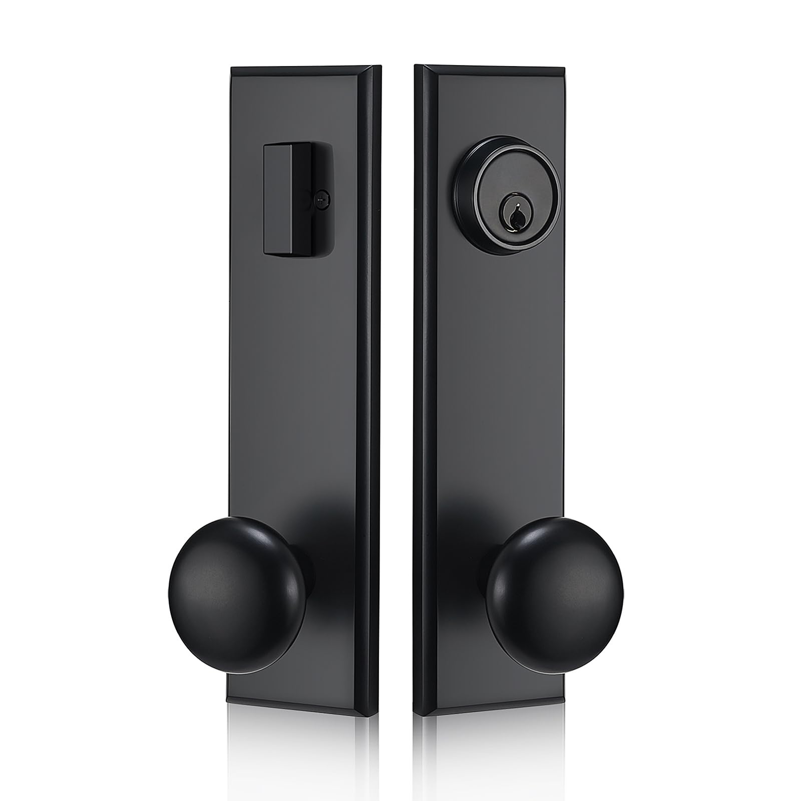 FLIRABBIT modern front door handle knob in matte black, adds contemporary curb appeal.