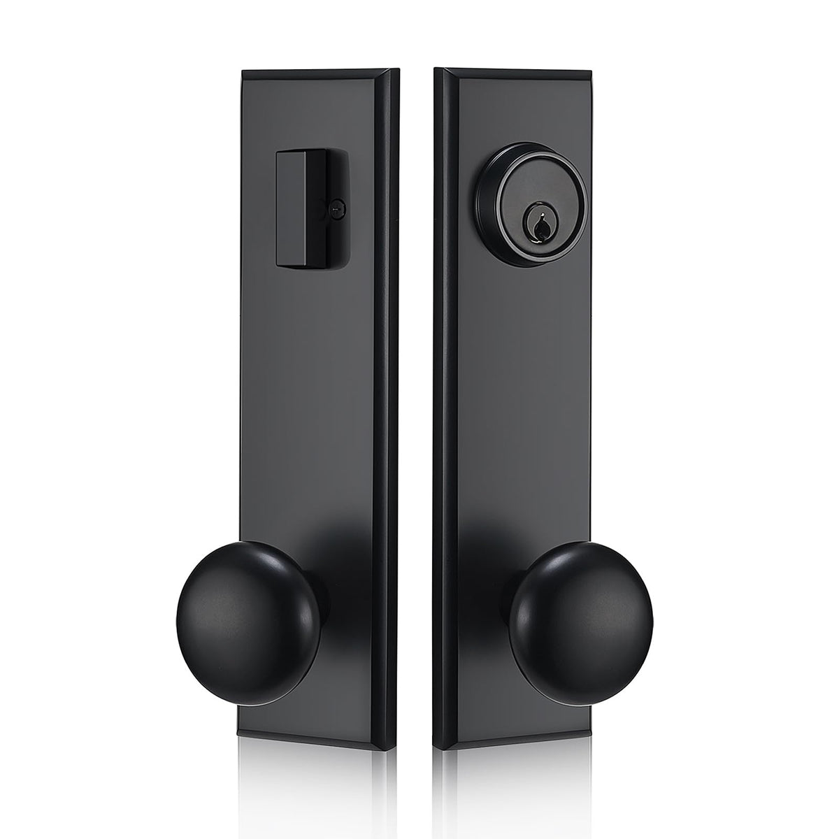FLIRABBIT modern front door handle knob in matte black, adds contemporary curb appeal.